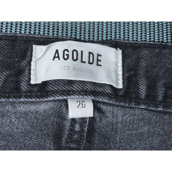 AGOLDE Riley Faded Black Frayed Leg Button Fly Jeans - Picture 9 of 9